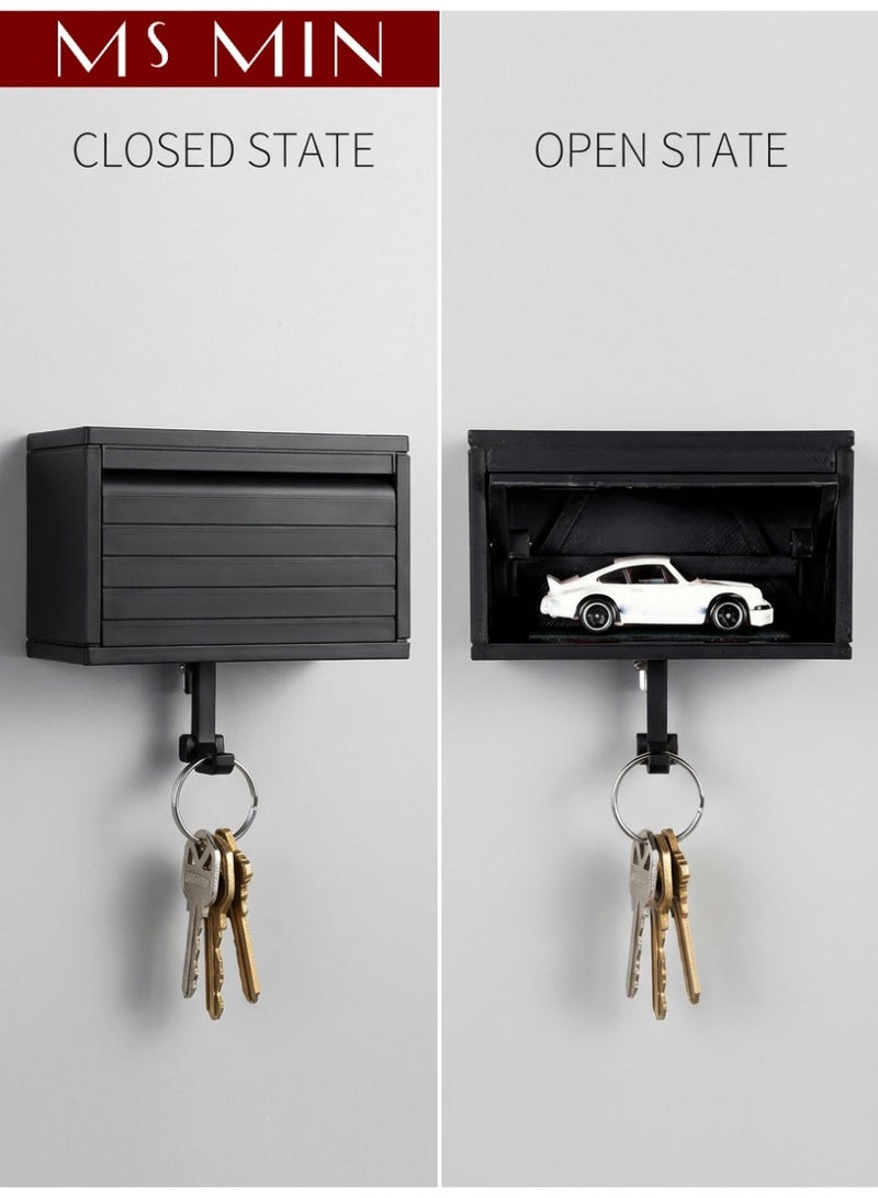 MS MIN Automatic Garage Style Key Holder with Storage Box, Creative Wall-Mounted Key Hook Organizer, Gravity-Activated Open & Close Key Hanger for Home Entryway - Image 2